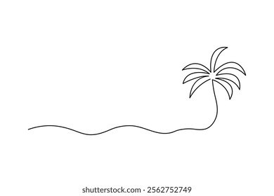 Palm tree continuous one line art drawing of minimalist outline vector design