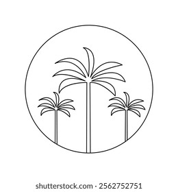 Palm tree continuous one line art drawing of minimalist outline vector design