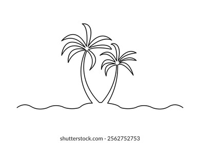 Palm tree continuous one line art drawing of minimalist outline vector design