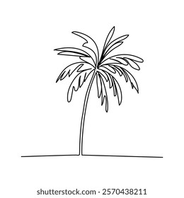 Palm tree continuous one line drawing of outline vector illustration,