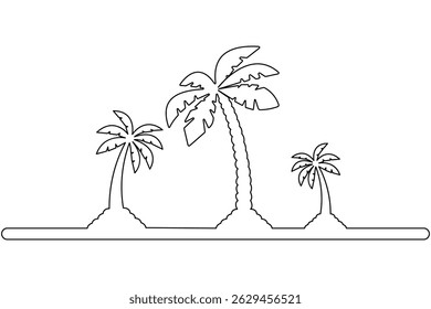 Palm tree continuous one line art and minimal outline vector illustration



