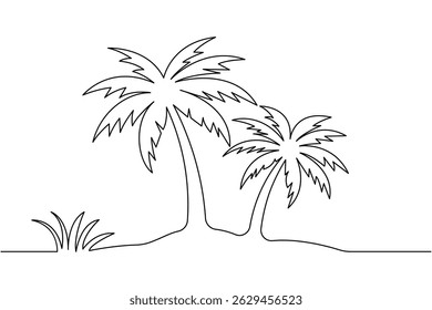 Palm tree continuous one line art and minimal outline vector illustration


