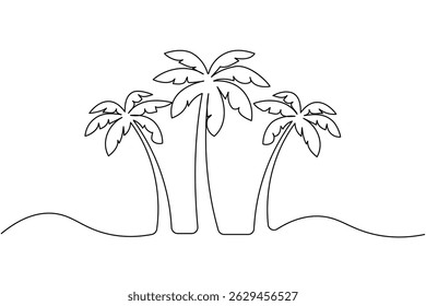 Palm tree continuous one line art and minimal outline vector illustration


