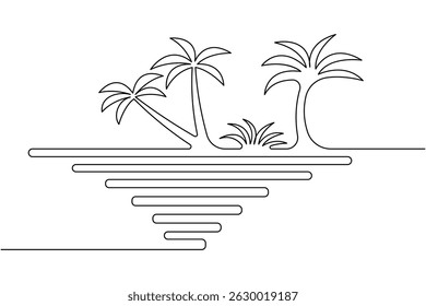 Palm tree continuous one line art and minimal outline vector illustration
