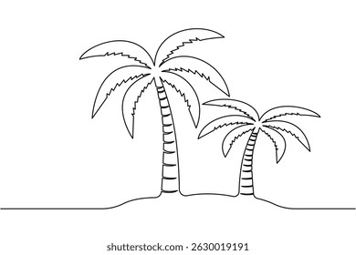Palm tree contínua uma arte de linha e ilustração vetor de contorno mínimo
