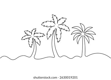 Palm tree continuous one line art and minimal outline vector illustration
