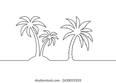 Palm tree continuous one line art and minimal outline vector illustration
