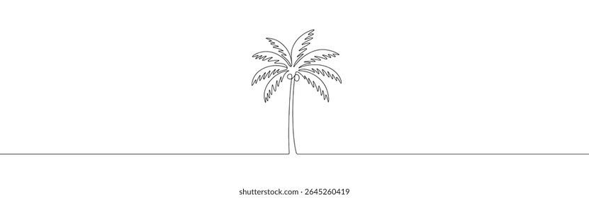 Palm Tree desenho contínuo de uma linha. Sinal de árvore tropical em estilo linear simples. Ilustração vetorial.