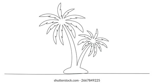 Palmera continua una línea de dibujo aislado. Dibujado a mano Ilustración vectorial de trazo editable.	