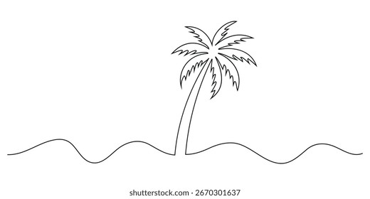 Palmeira contínua um desenho de linha isolado no fundo branco. Ilustração vetorial