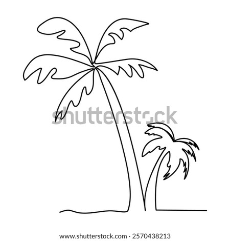 Palm tree continuous one line drawing of outline vector illustration,