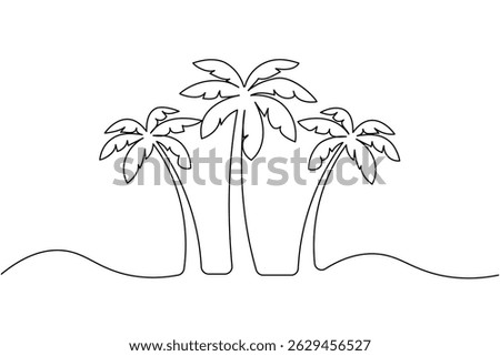 Palm tree continuous one line art and minimal outline vector illustration


