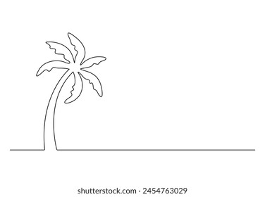 Palm tree continuous single line drawing. Isolated on white background vector illustration.