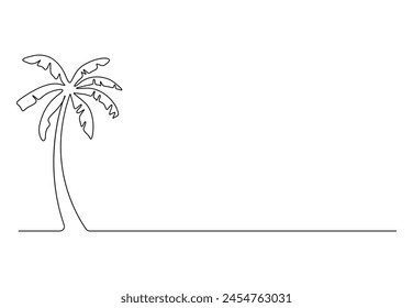 Palm tree continuous single line drawing. Isolated on white background vector illustration.