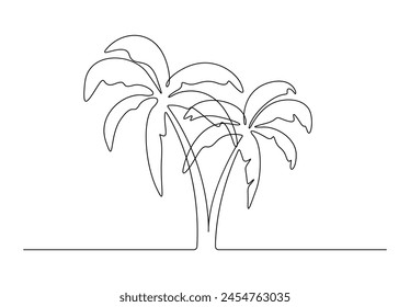 Palm tree continuous single line drawing. Isolated on white background vector illustration.