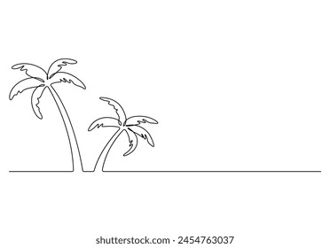 Palm tree continuous single line drawing. Isolated on white background vector illustration.