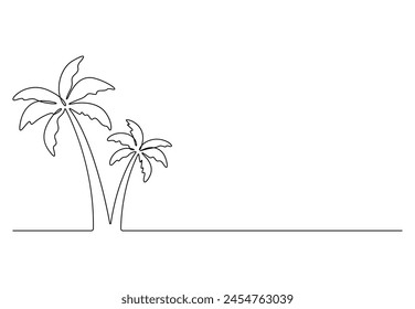 Palm tree continuous single line drawing. Isolated on white background vector illustration.