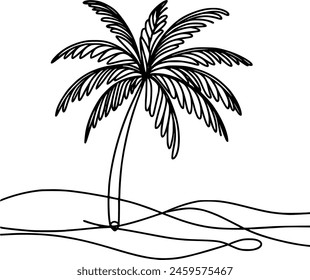 palm tree continuous single line vector hand drawing