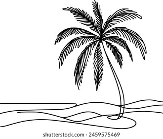 palm tree continuous single line vector hand drawing