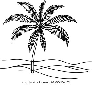 dibujo de mano de Vector de línea única continua de palmera