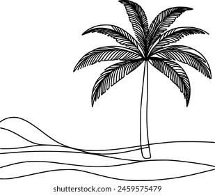 dibujo de mano de Vector de línea única continua de palmera