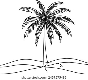 palm tree continuous single line vector hand drawing