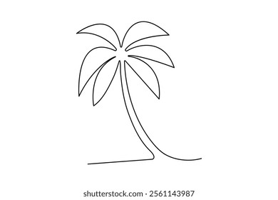 Palm tree continuous single line art and isolated outline vector illustration