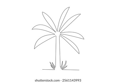 Palm tree continuous single line art and isolated outline vector illustration