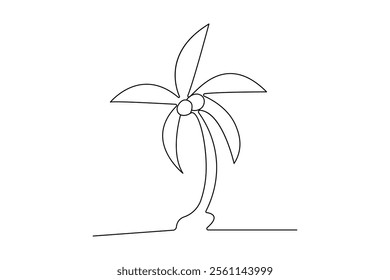 Palm tree continuous single line art and isolated outline vector illustration