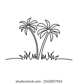 Palm tree continuous single line art sketch drawing of outline vector illustration.
