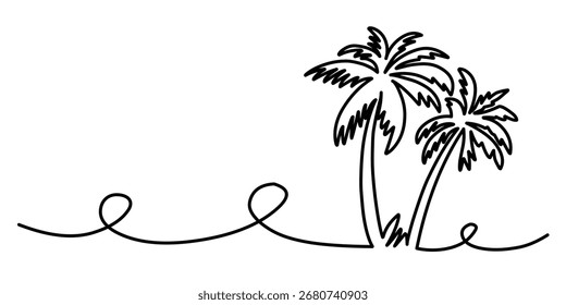 Palm tree continuous single line drawing. 
