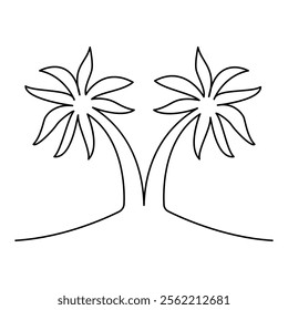 Palm tree continuous single one line art vector illustration on white background.
