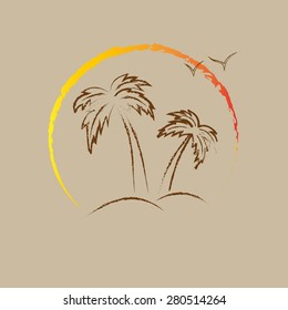 Palm tree contours. Vector illustration.