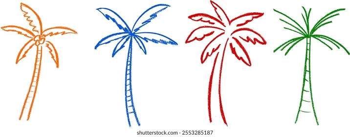 Conjunto de vetor de desenho em giz de giz de cera de Palm Tree