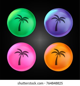 Palm tree crystal ball design icon in green - blue - pink and orange.