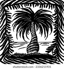 Palm Tree Date Tree Minimallinie Art Vektor 