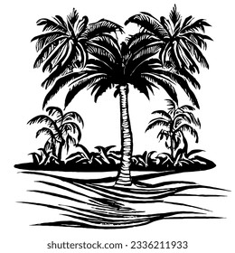 Palm Tree Date Tree Minimal Line Art Vector 