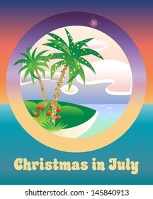 Palm Tree Decorated With Christmas Lights: Christmas In July