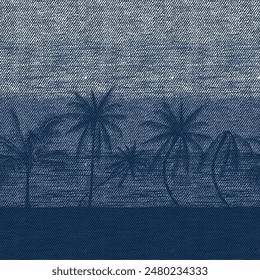 palm tree denim border pattern on textures background
