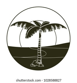 Palm tree in desert round icon