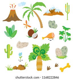  Palm Tree, Dinosaur Footprint, Volcano, Stones, Eggs, Bone, Coconut And Cactus.