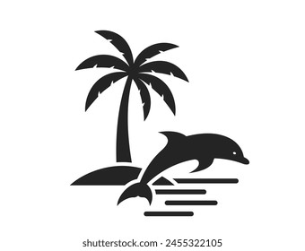 palm tree and dolphin flat icon. exotic and summer vacation symbol. isolated vector image for tourism design