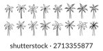 palm tree doodle hand drawn icon set. Outline drawing palm tree line clipart symbol collection. Vector illustration