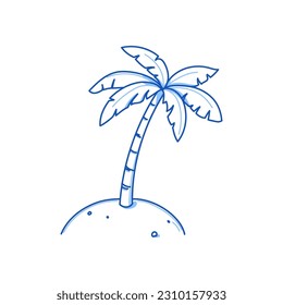 Palm tree doodle. Hand drawn sketch doodle style palm tree. Blue pen line stroke isolated element. Summer flora, jungle concept. Vector illustration.