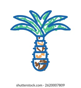 Vector de boceto de icono de doodle de palmera. Muestra de palmera. Ilustración de símbolo aislado