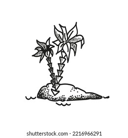 Palm tree drawing. Children's coloring book. Can be used as a print on a T-shirt, children's motif.