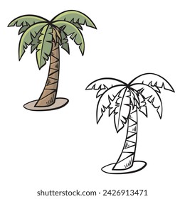 palm tree drawing with line-art on white backgrounds. Simple Design Outline Style. You can give color you like. Vector Illustrations.