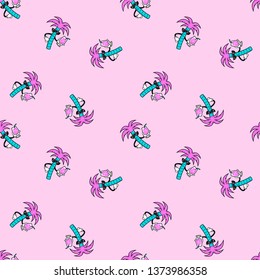 PALM TREE DUDE WITH COCKTAIL SEAMLESS PATTERN PINK BACKGROUND