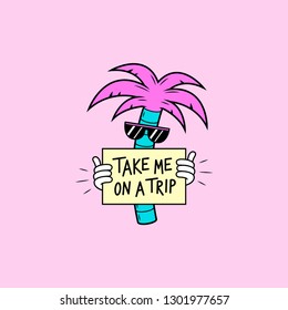 PALM TREE DUDE IN SUNGLASSES WITH BANNER PINK BACKGROUND