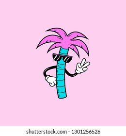 PALM TREE DUDE IN SUNGLASSES WITH PEACE SIGN PINK BACKGROUND